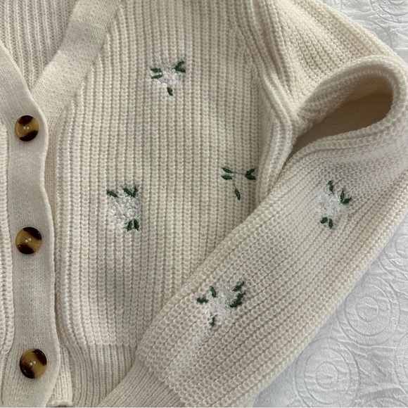 SHEIN Cream Cardigan with Green Embroidery - Picture 4 of 8